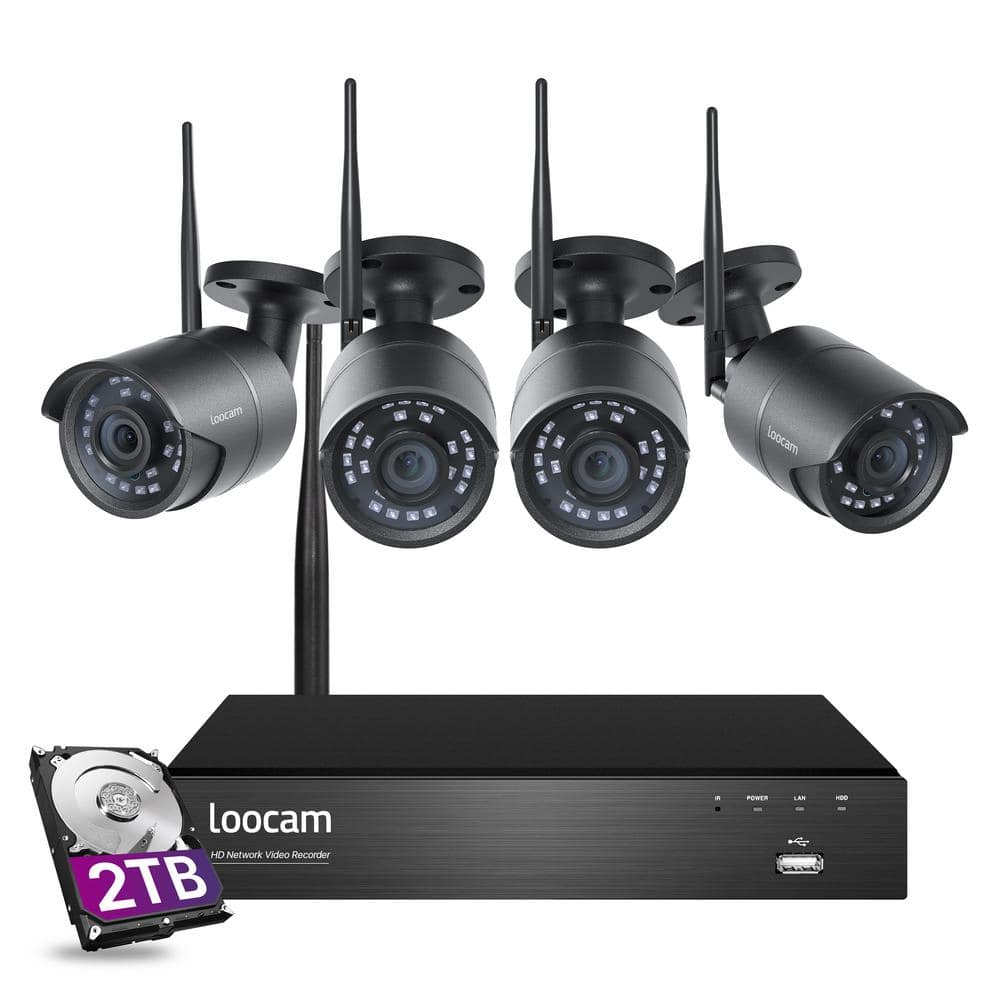 LOOCAM Ultra-Long Distance 8-Channel 1080p 2TB NVR Security Camera System with 4 Wireless Robust Connection 2-Way Audio Cameras, Black -  LN8W4B-4B42S199