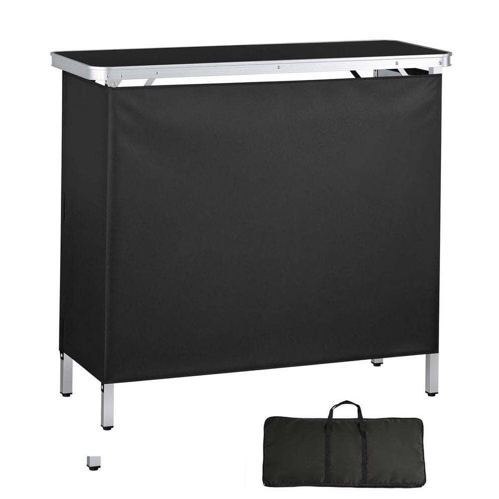 SKYSHALO Folding Portable Bar Table, Compact, 38.6 x 15.2 x 34.3 in., Includes Carry Bag, Storage Shelf, and Removable Skirt