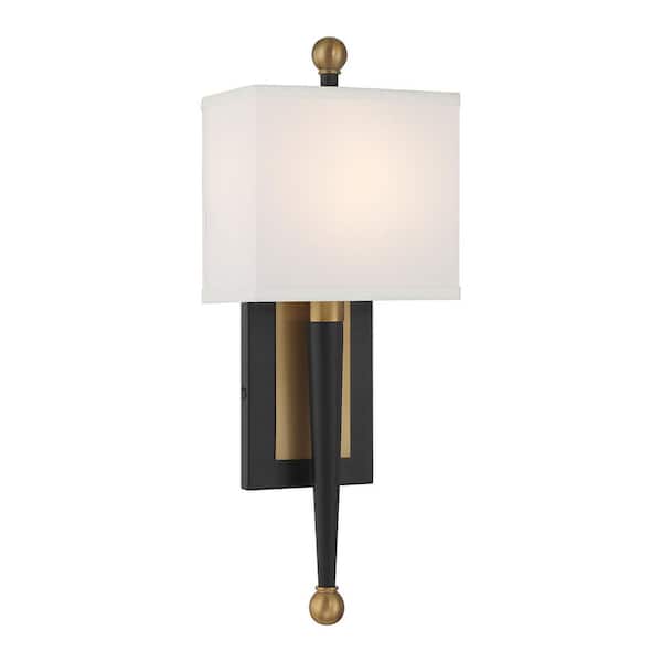Crystorama 7 in. 1 Light Matte Black Plus Vibrant Gold Sconce