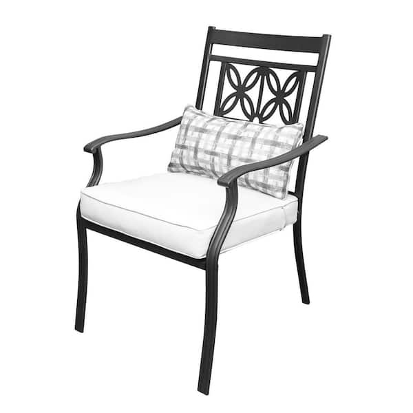 1 Piece Metal Outdoor Dining Chair with Beige Cushion and Pillow