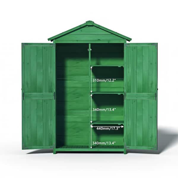 Outdoor 35.6 in. x 18.1 in. x 66.15 in. L Wood Storage Shed, Garden Tool Cabinet w/ Waterproof Asphalt Roof Double Doors