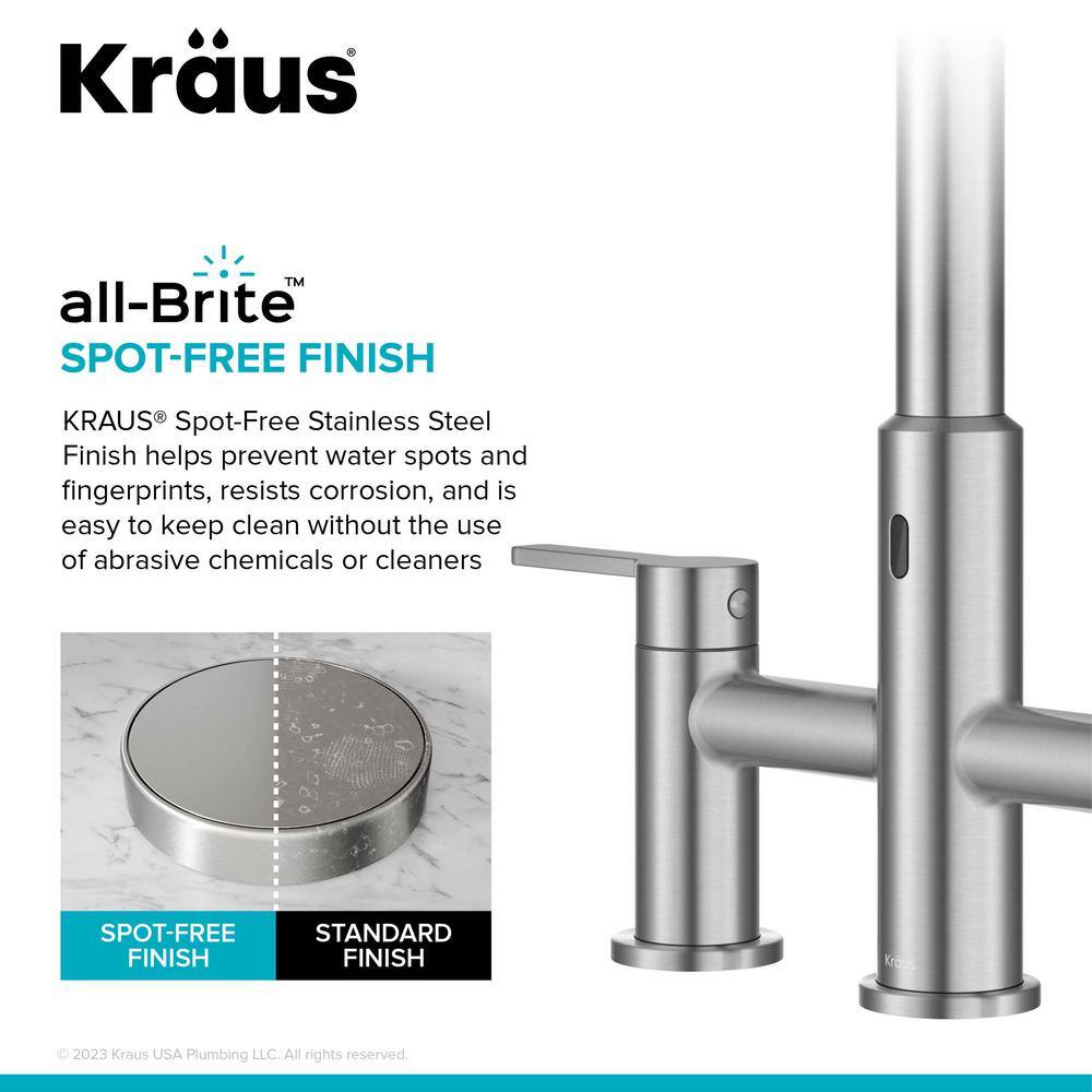 Stainless Steel Touchless Sensor Bridge Kitchen Faucet with Pull-Down Sprayhead