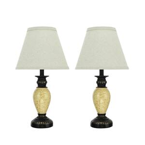 17-1/4 in. Bronze Poly Table Lamp with Marbilized Accent and Hardback Empire Shaped Lamp Shade in Off White (2-Pack)