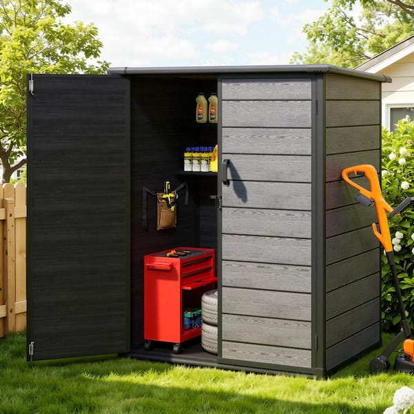 Upgraded 4.6 ft. W x 2.95 ft. D Plastic Outdoor Resin Storage Shed with Floor and 2 Detachable Shelves (13.6 sq. ft. )