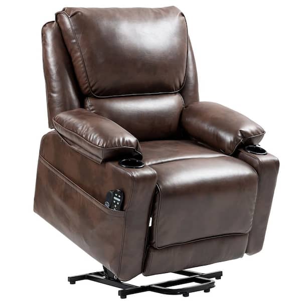 Power Lift Recliner Chair, Electric Heated Massage Reclining Chair with Remote, Side Pockets, Pocket Spring, Brown