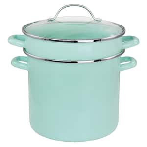 3-Piece 8 qt. Steel Dual Stock Pot and Steamer Set in Aqua