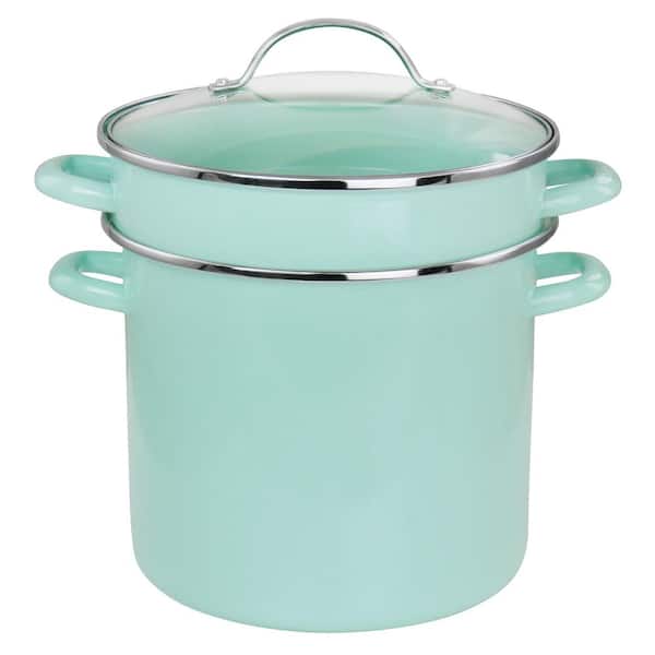 MARTHA STEWART 3 Piece 8 qt. Steel Dual Stock Pot and Steamer Set in Aqua