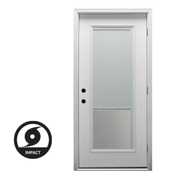 36 in. x 80 in. Severe Weather Internal Blinds Left-Hand Full Lite Clear Primed Fiberglass Smooth Prehung Front Door