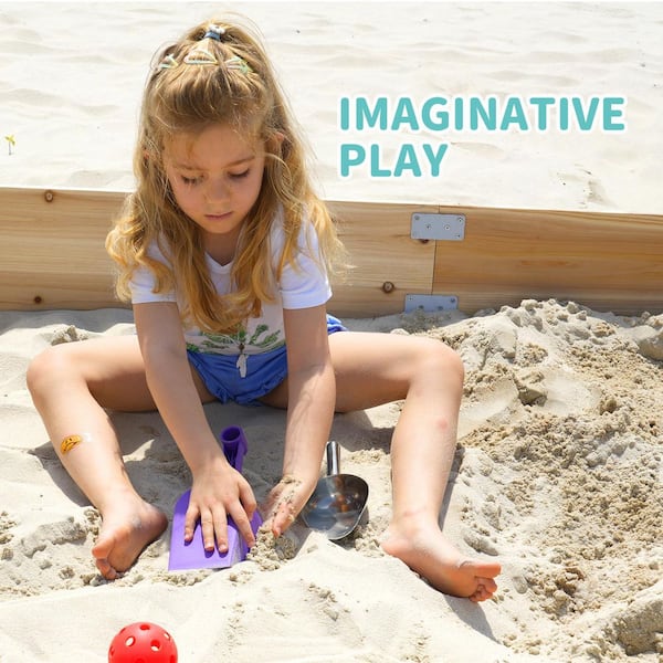 BOZTIY Kids Sand Box Wooden Sandbox 6 ft. W x 6 ft. L x 8 in