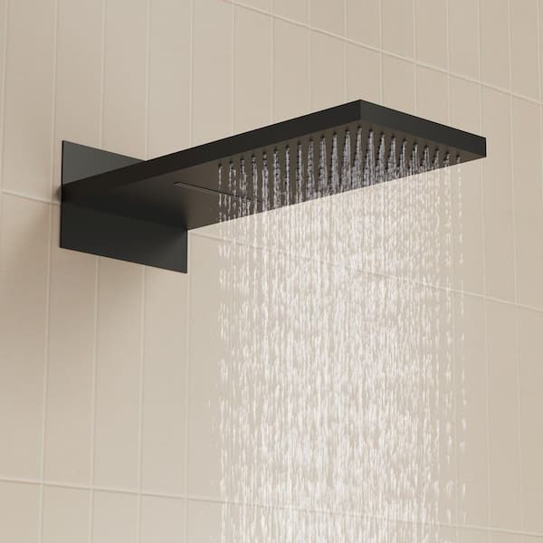 Thermostatic 8-Spray 12 and 6 in. Wall Mount Dual Shower Head Fixed and Handheld Shower Head in Matte Black, 2.5 GPM