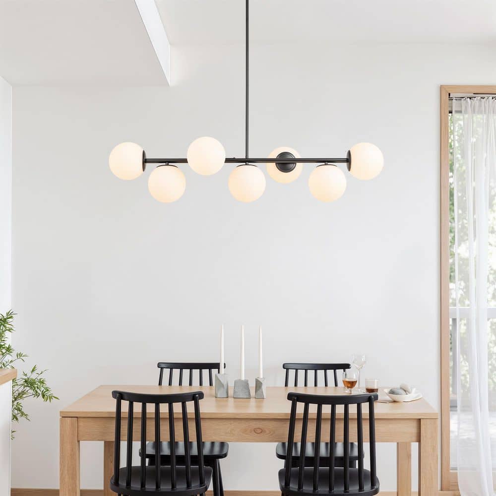 7-Light Matte Black Pendant Design Linear Chandelier with Frosted Glass Shades for Dining Room with No Bulbs Included price history on PriceWatchPro