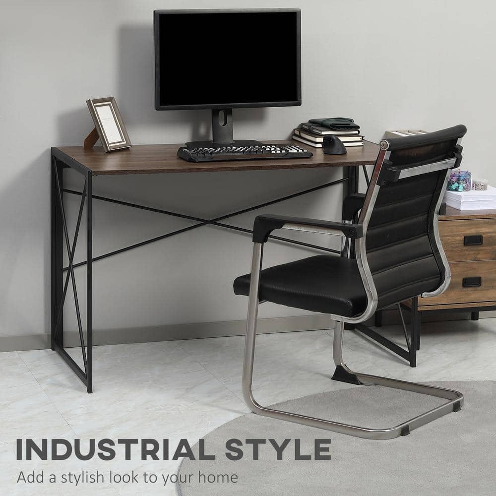 Brown Foldable Wood and Metal Writing Desk