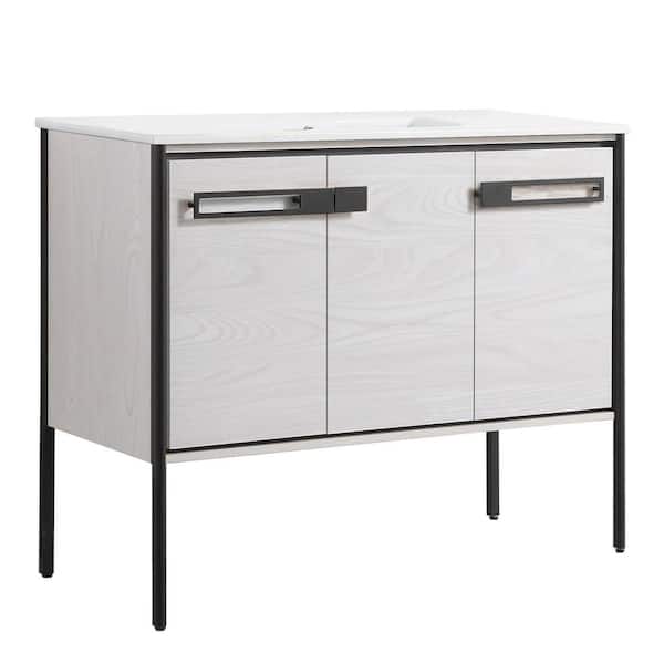 FINE FIXTURES Oakville 42 in. W x 18.32 in. D x 33.5 in. H Bath Vanity in Mild Grey Oak with White Ceramic Top