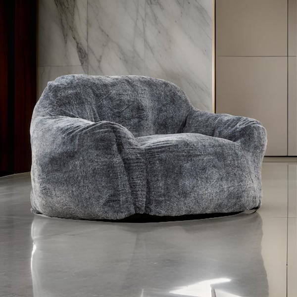Benjara Grayish Blue Faux Rabbit Fur Memory Foam Medium Bean Bag Chair