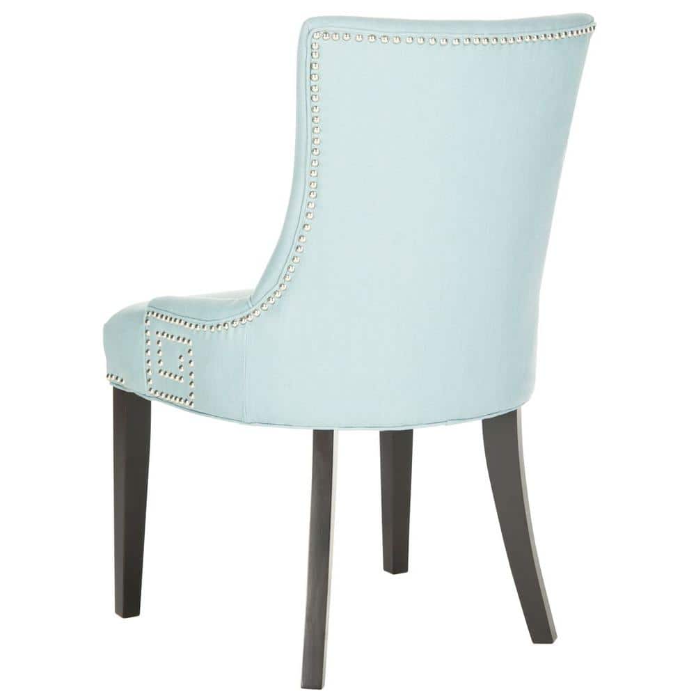 Transitional Parsons Side Chair in Light Blue Linen and Wood