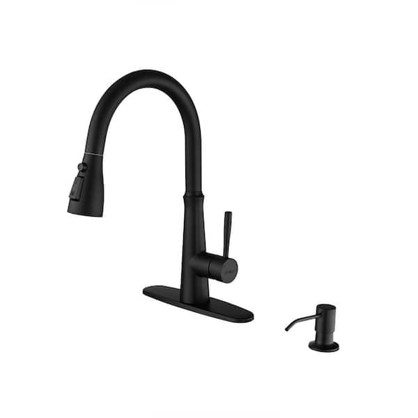 WOWOW Single Handle Pull Down Sprayer Kitchen Faucet with Advanced Spray, Pull Out Spray Wand in Stainless, Matte Black