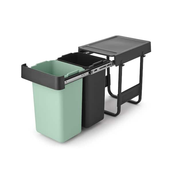 Brabantia Sort & Go Jade Green & Dark Gray In-Cabinet Plastic Dual Compartment Pull Out Recycling Bin 2 x 4 Gallon (2 x 15L)