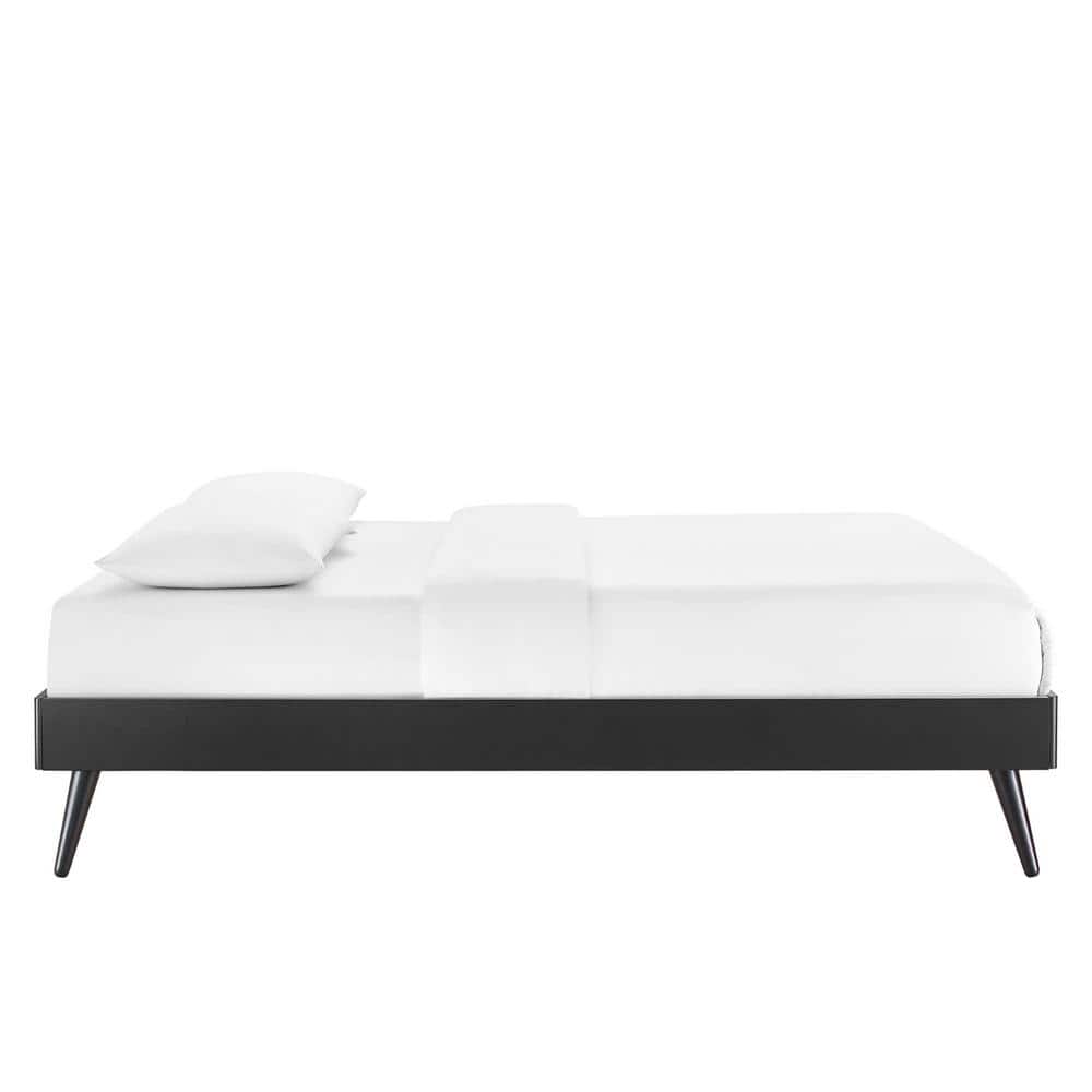 Margo Black Full Wood Platform Bed Frame with Upholstered Headboard