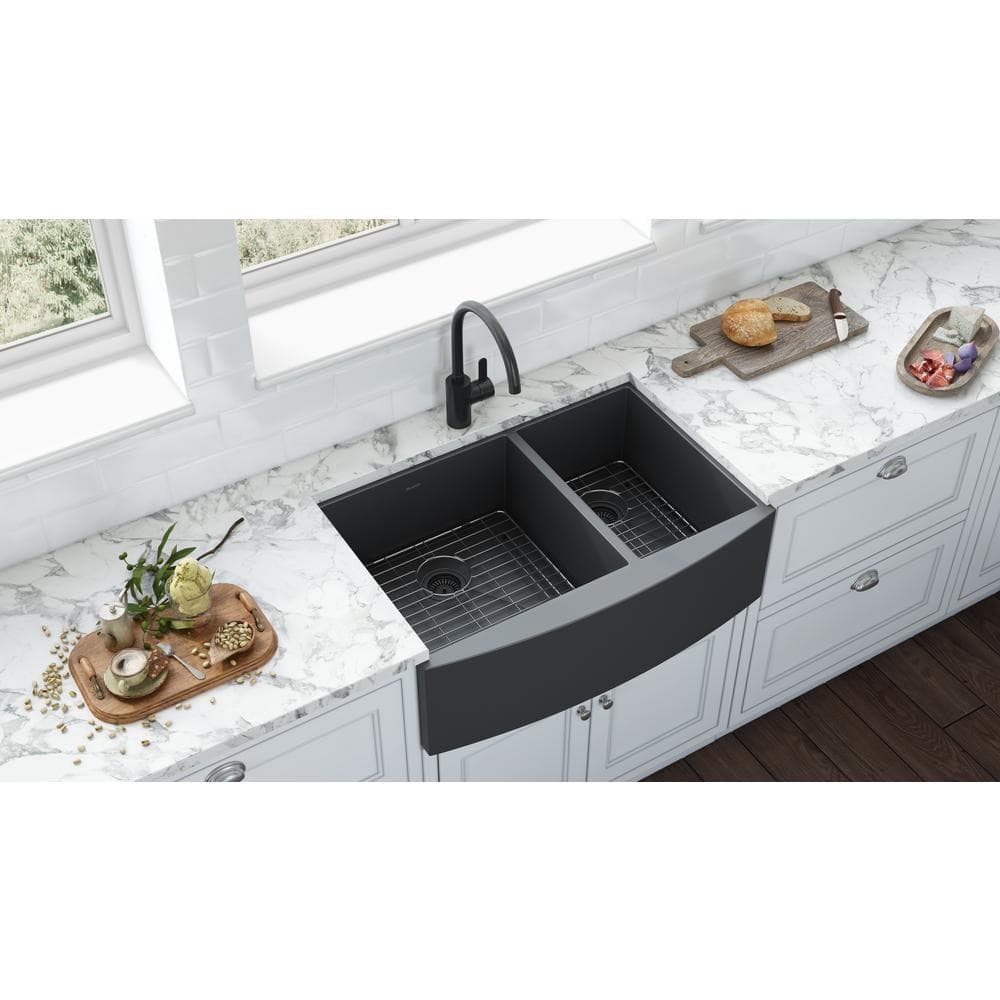 Gunmetal Black Stainless Steel Double Bowl Farmhouse Sink