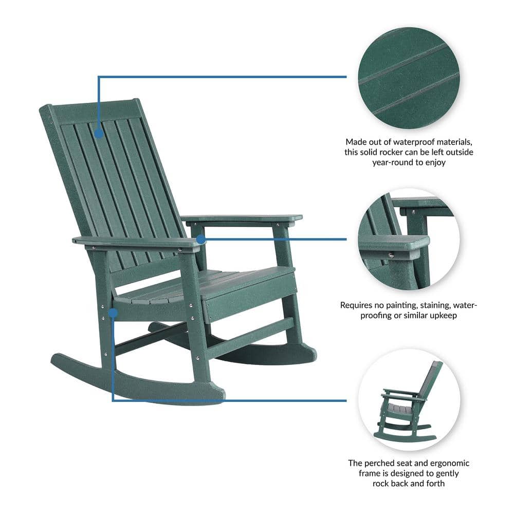 Hunter Green Tek-Wood Adirondack Rocking Chair with Arms