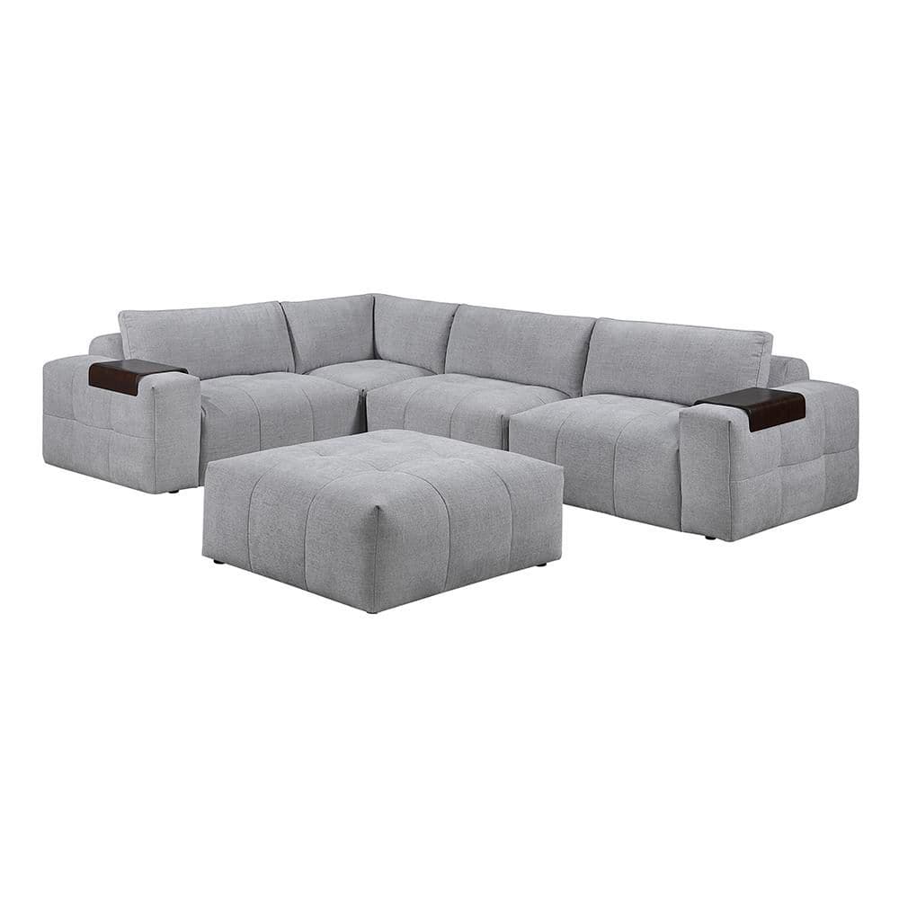 Marquis 143 in. Square Arm 5-Piece Textured Fabric Rectangle Modular Sectional Sofa with Ottoman in. Gray