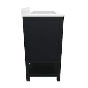 Vega 30 in. Black Bathroom Vanity with Sink Combo, Storage Cabinet, Open Shelf, White Carrara Marble Finish Countertop