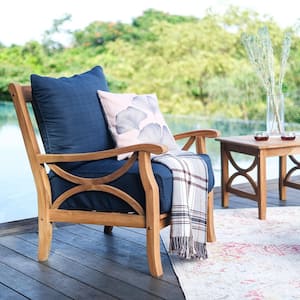 Abbington Teak Wood Outdoor Lounge Chair with Navy Cushion