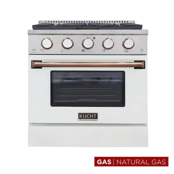 Custom KNG 30 in. 4.2 cu. ft. Natural Gas Range with Convection Oven in White with White Knobs and Gold Handle
