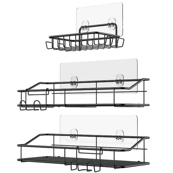 Dracelo Wall Mounted Bathroom Shower Caddies Storage Basket with Soap Holder Shelf in Black (3-Pack)