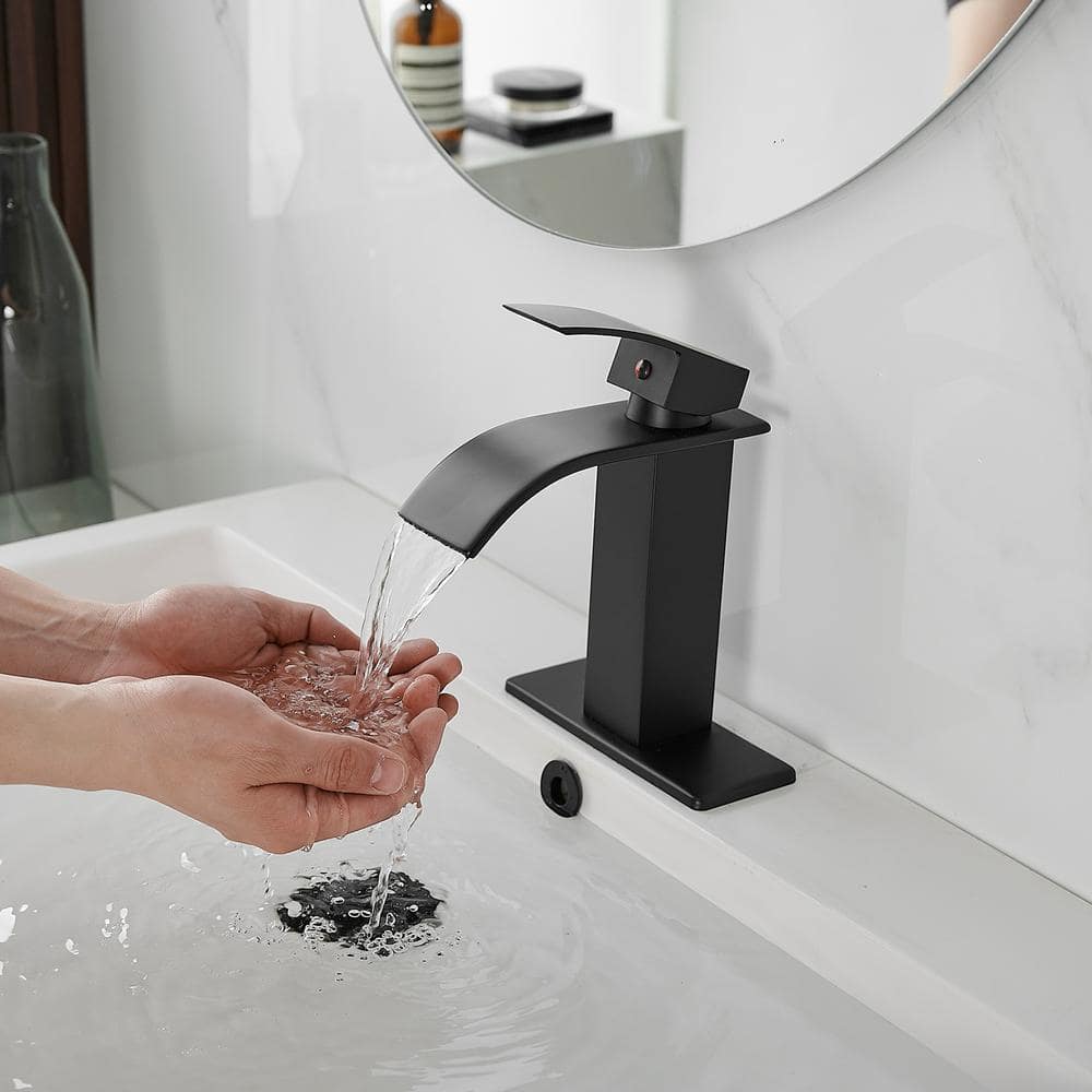 Matte Black Single Handle Waterfall Bathroom Faucet
