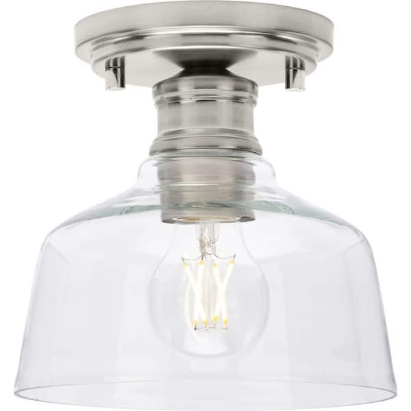 Progress Lighting Singleton 7.62 in. 1-Light Brushed Nickel Small Semi-Flush Mount Light with Clear Glass Shade
