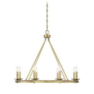 33 in. W x 25 in. H 8-Light Warm Brass Open Ring Metal Chandelier with No Bulbs Included