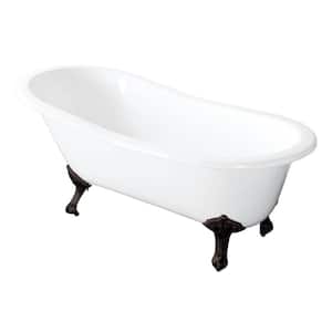 54 in. Cast Iron Slipper Clawfoot Bathtub in White with Feet in Oil Rubbed Bronze