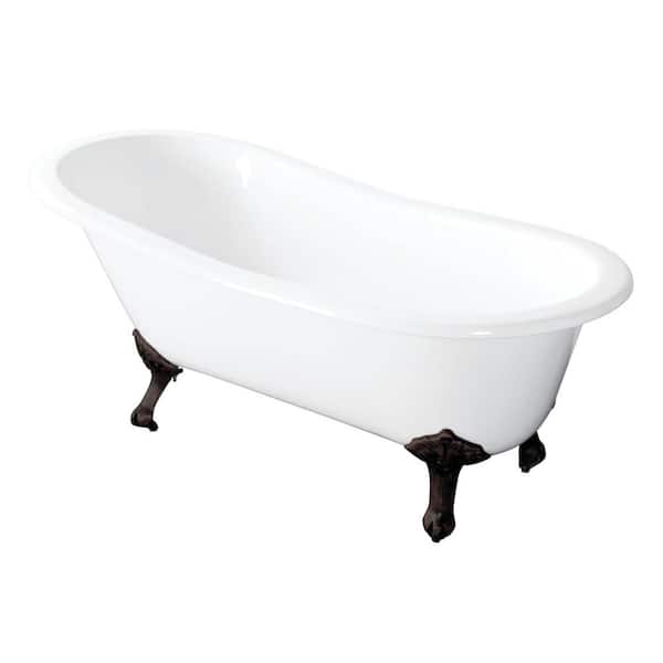 Aqua Eden 54 in. Cast Iron Slipper Clawfoot Bathtub in White with Feet in Oil Rubbed Bronze