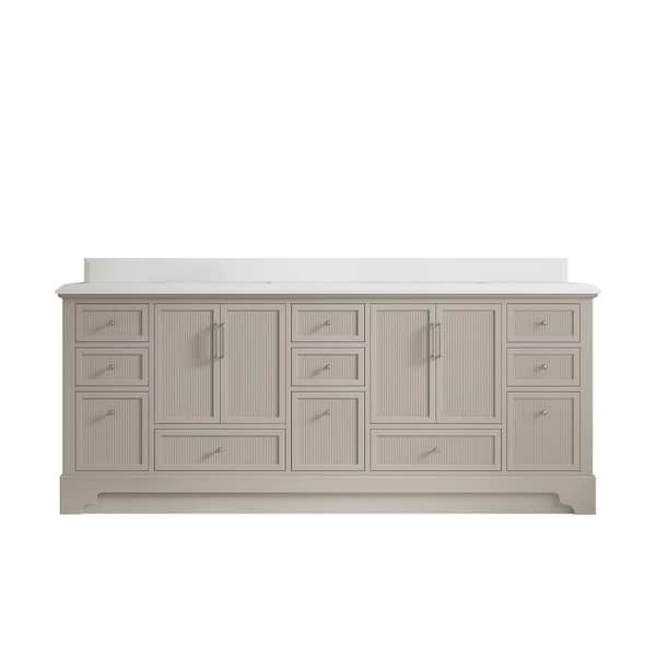 Willow Collections Alys 84 in. W x 22 in. D x 36 in. H Double Sink Bath Vanity in Fine Grain with 1.5 in. White Quartz Top