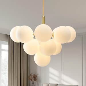 Kateo Modern 13-Light Gold Tiered Chandelier with Opal Glass Globe Shades