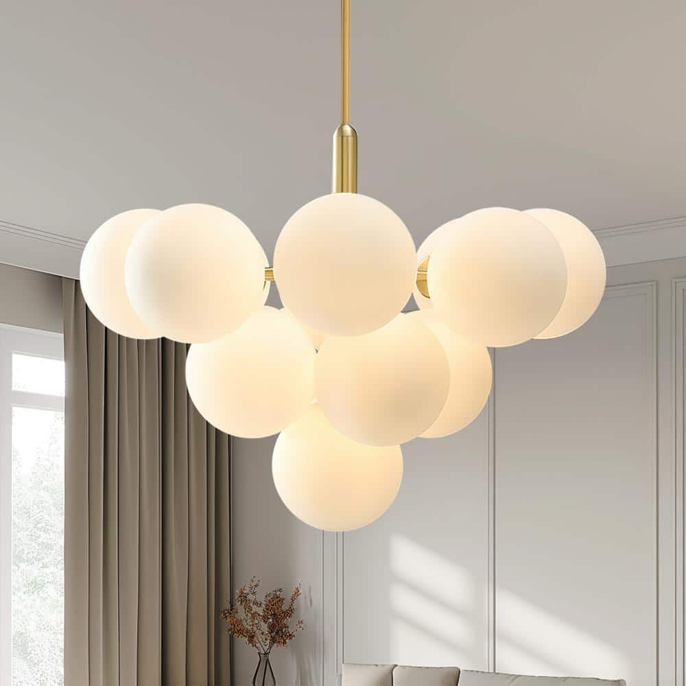 HUOKU Kateo Modern 13-Light Gold Tiered Chandelier with Opal Glass