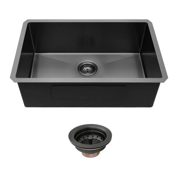 30 in. Drop-In Single Bowl 16 Gauge Black Stainless Steel Kitchen Sink and Drain