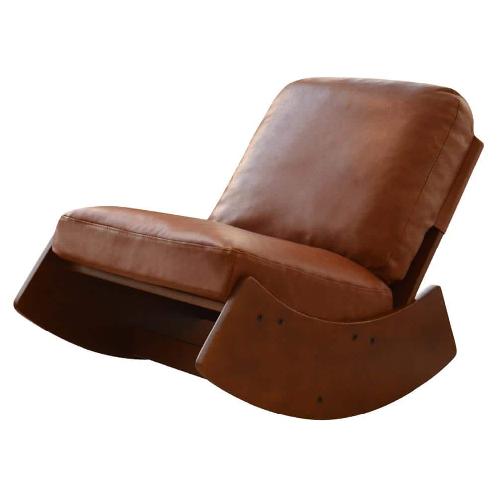 Comfort Glider Rocking Chair 35.4 in. Brown Faux Leather Solid Wood Frame durable construction price history on PriceWatchPro