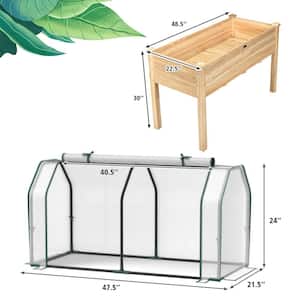 Wood Raised Garden Bed with Dual Zipper Door Greenhouse for Patios and Backyards Natural