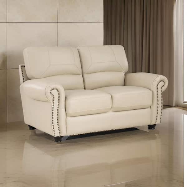 Benjara 37 in. Cream and Espresso Brown Faux Leather 2-Seater Loveseat