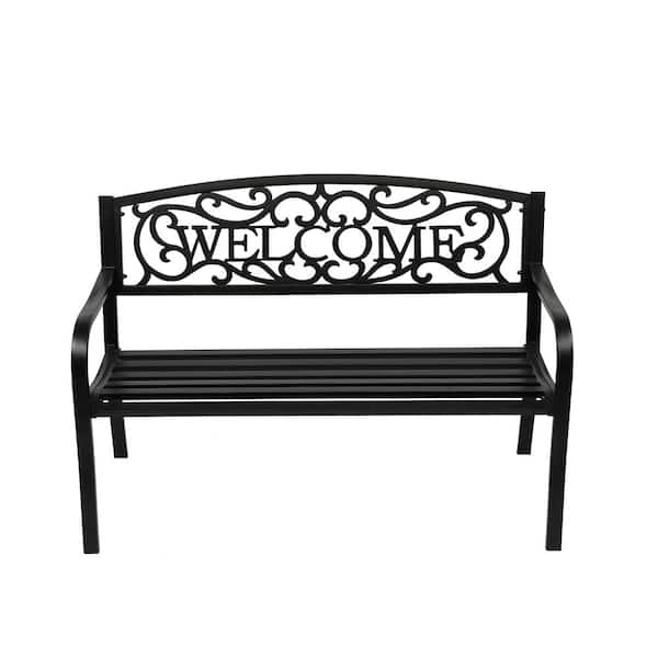 TIRAMISUBEST 50 in. x 24.02 in. x 33.07 in. 2-Person Black Metal Outdoor Bench