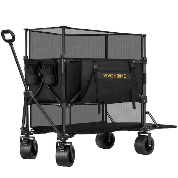 17 cu. ft. Large Capacity Double Decker Collapsible Steel Garden Cart with Big Wheels