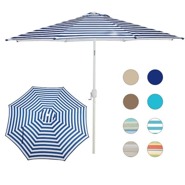 Aoodor 9 ft. Aluminum Market Patio Umbrella with Crank and Tilt in Dark Blue and White Striped