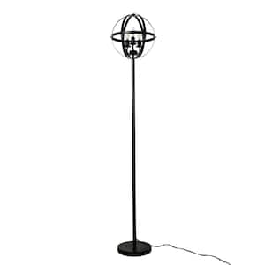 68 in. 3-Light Black Globe Antique Torchiere Floor Lamp with Switch
