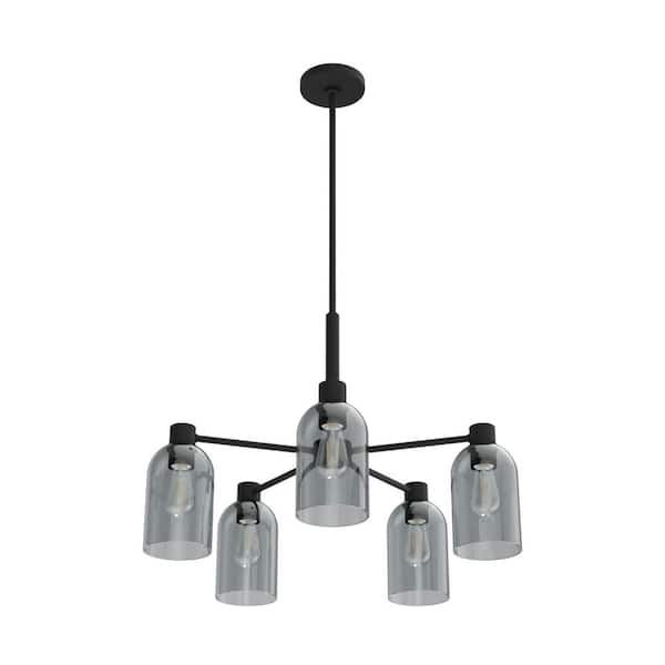 Hunter Lochemeade 5 Light Natural Iron Chandelier with Darkened Glass Shades Kitchen Light