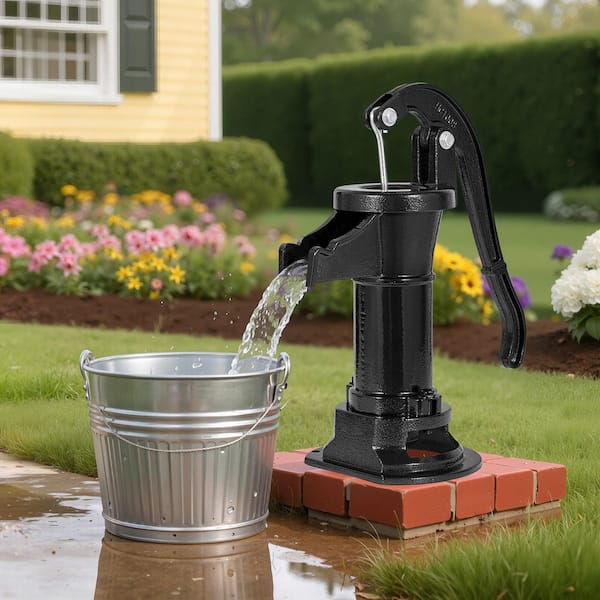 Well Hand Pitcher Pump, 25 ft. Maximum Lift, NPT 1-1/4 in. Connection, Antique Cast Iron Manual Hand Water Pump, Black