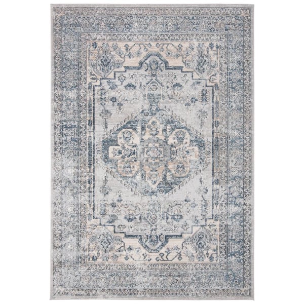 SAFAVIEH Oregon Light Blue/Ivory Doormat 3 ft. x 5 ft. Distressed Border Area Rug