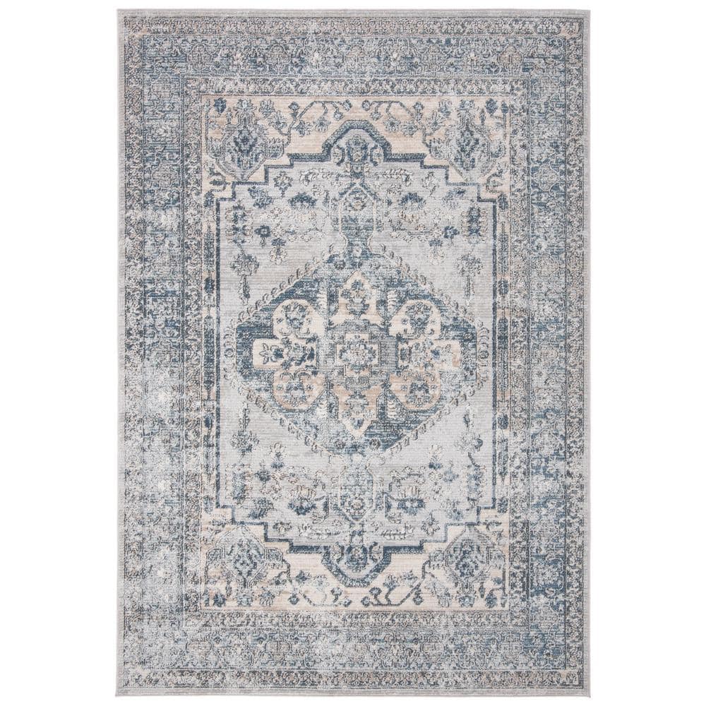 Oregon Light Blue and Ivory Synthetic Medallion Area Rug 6' x 9'