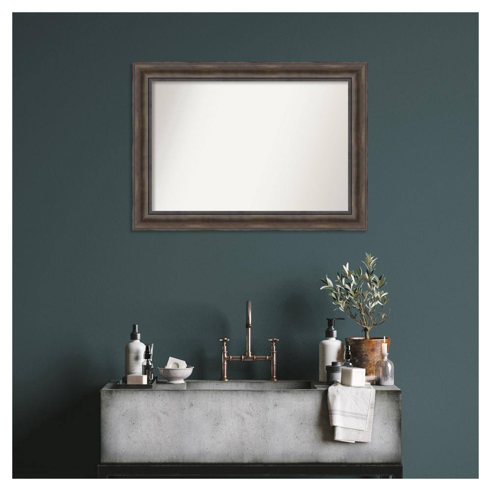 Rustic Pine Brown Wood Framed Bathroom Vanity Mirror